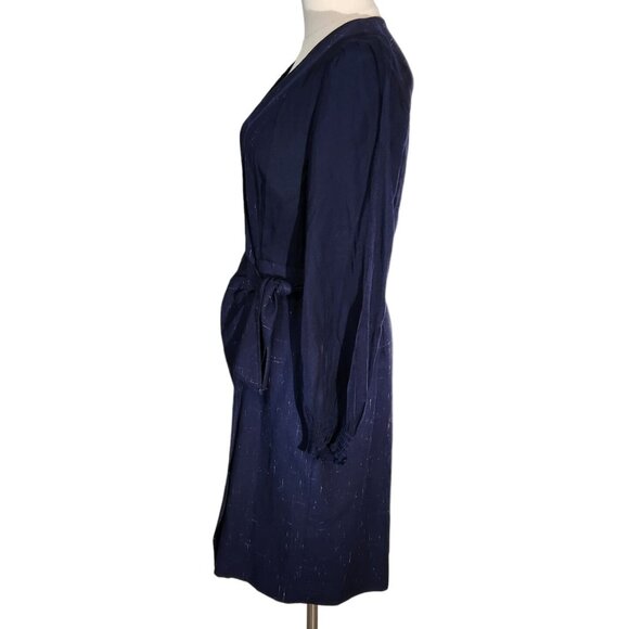 Rebecca Taylor Cross Hatch Wool Blend Wrap Dress Navy Womens Size 6 - Picture 5 of 16